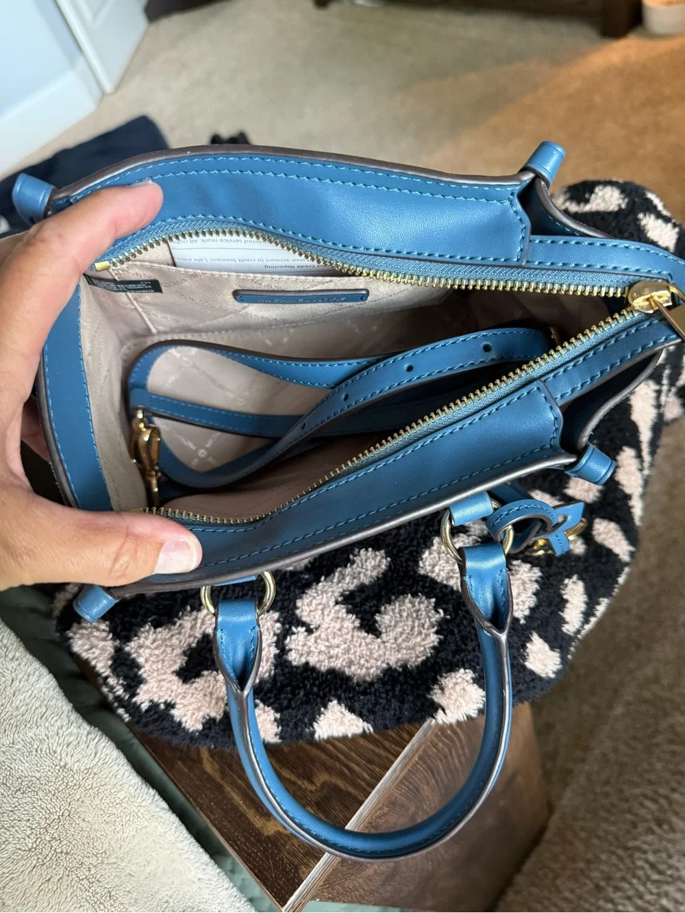 Michael Kors Turquoise Blue Leather & Suede Mini Satchel - Picture 3 of 3